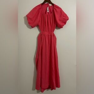 Lena NWT Puff Sleve Cut Off Casual/ Party Dress Vibrang Pink Midi Dress Size- M